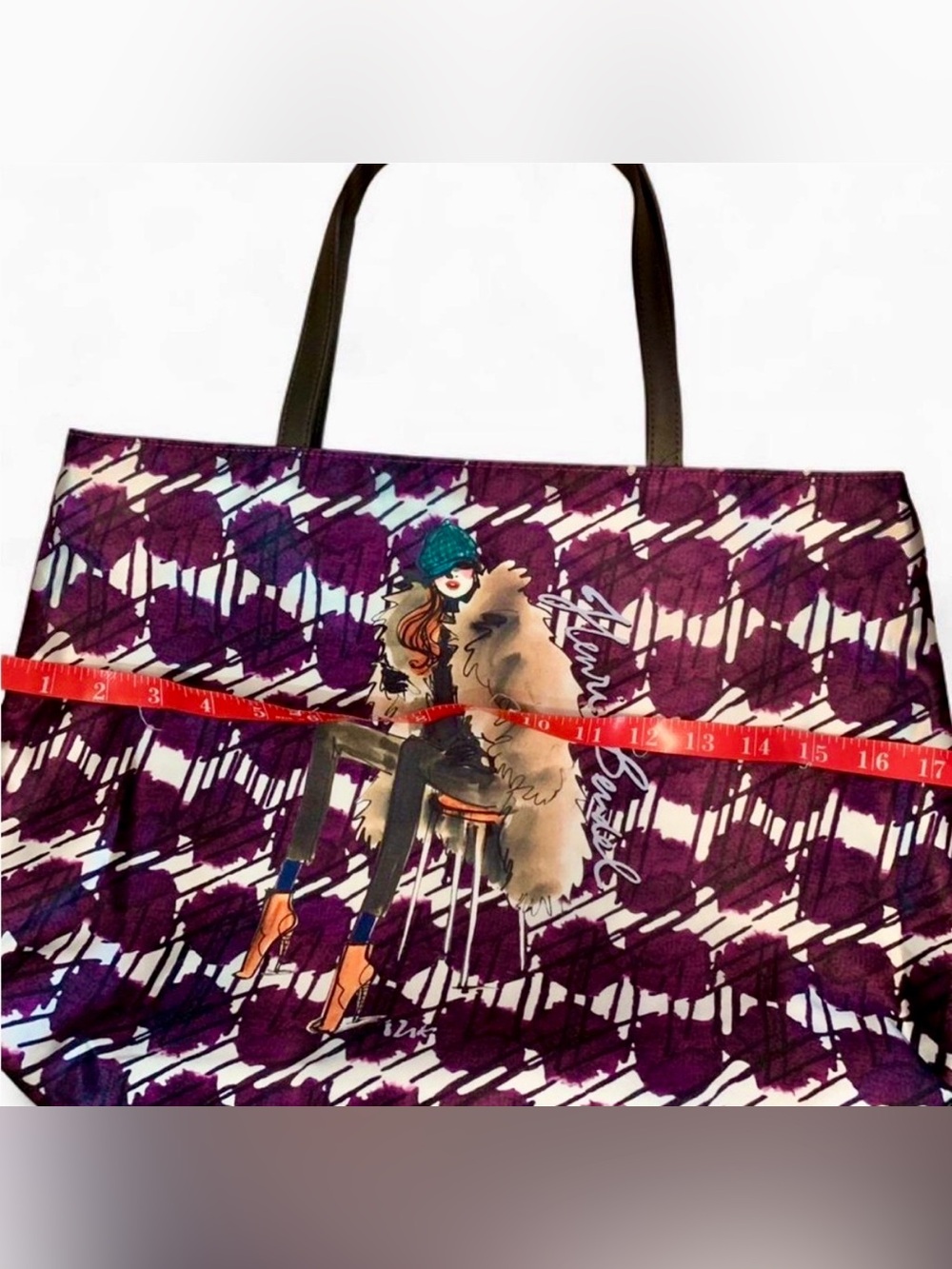 Henri Bendel Silk Print and Brown Nylon Tote Bag 17” x 13” Reversible !! - Picture 4 of 4